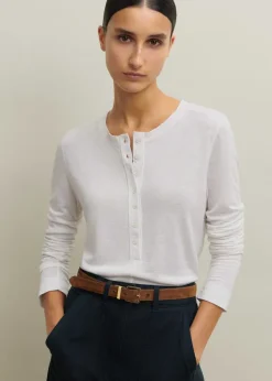 ME+EM Wool Jersey Henley Top Fresh White