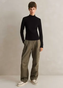 Outlet ME+EM Wool Jersey Roll Neck Top Black