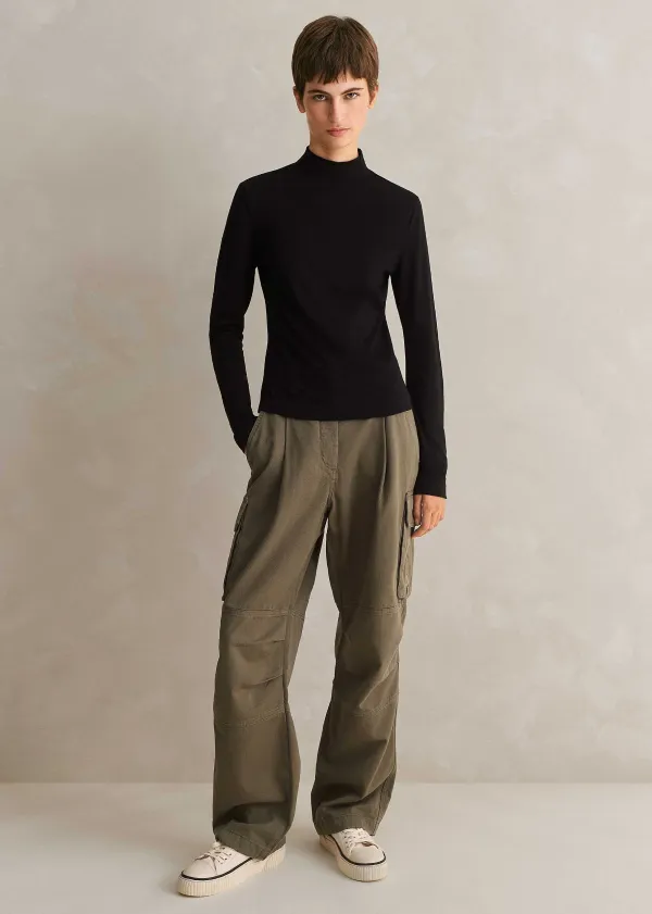 Outlet ME+EM Wool Jersey Roll Neck Top Black