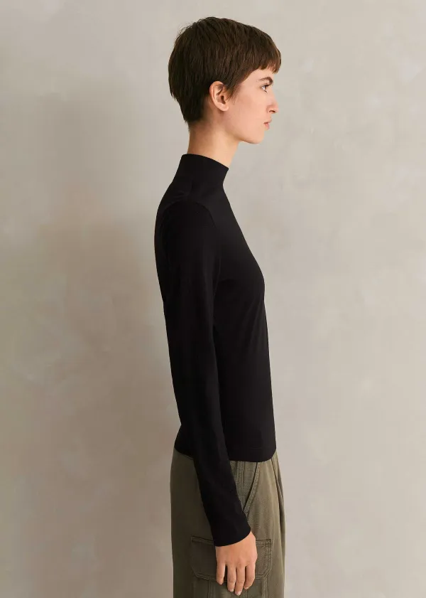 Outlet ME+EM Wool Jersey Roll Neck Top Black