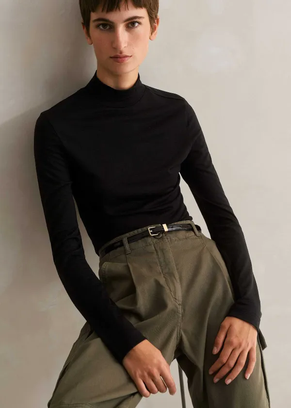 Outlet ME+EM Wool Jersey Roll Neck Top Black