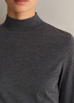 Best ME+EM Wool Jersey Roll Neck Top Grey Melange