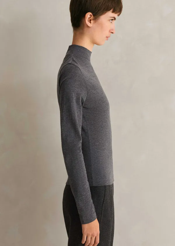 Best ME+EM Wool Jersey Roll Neck Top Grey Melange
