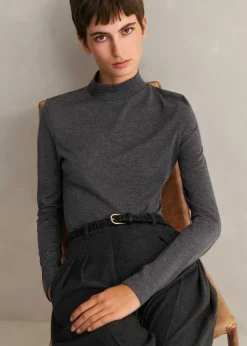 Best ME+EM Wool Jersey Roll Neck Top Grey Melange