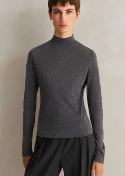Best ME+EM Wool Jersey Roll Neck Top Grey Melange