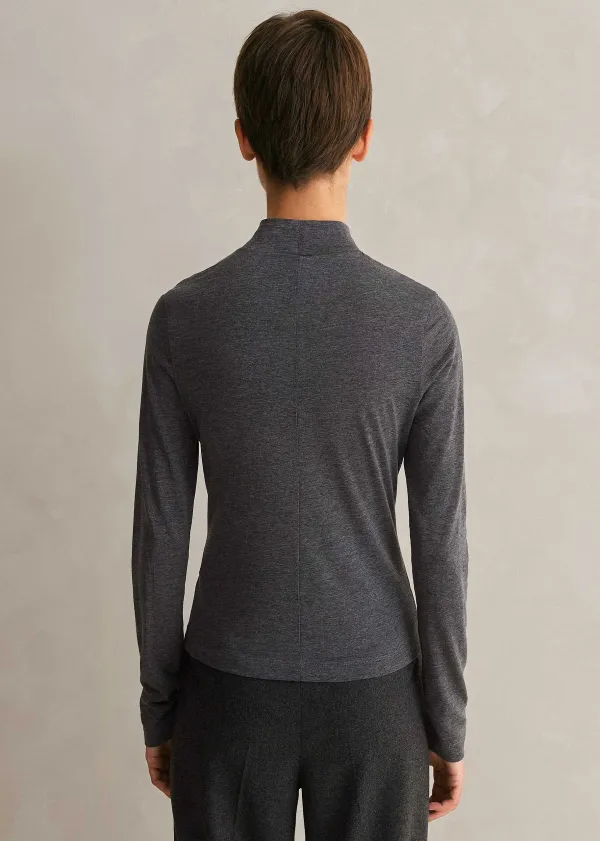 Best ME+EM Wool Jersey Roll Neck Top Grey Melange