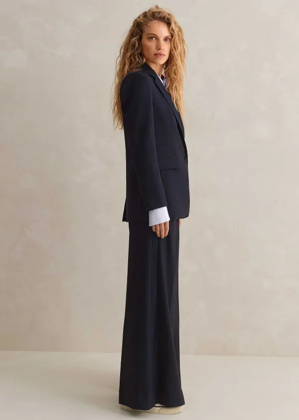 Sale ME+EM Wool-Blend Exaggerated Flare Trouser Suit Blue