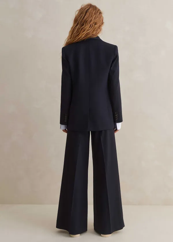 Sale ME+EM Wool-Blend Exaggerated Flare Trouser Suit Blue