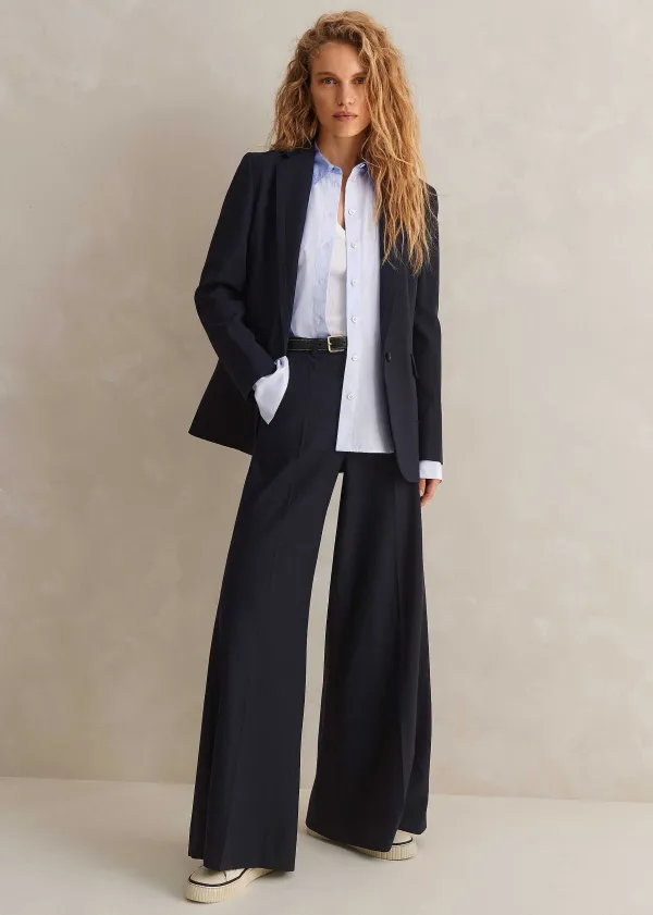 Sale ME+EM Wool-Blend Exaggerated Flare Trouser Suit Blue