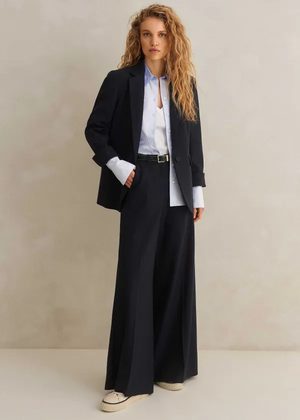 Best ME+EM Wool-Blend Sharp Longline Blazer Navy