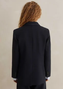 Best ME+EM Wool-Blend Sharp Longline Blazer Navy