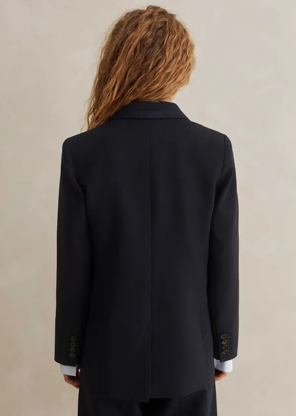 Best ME+EM Wool-Blend Sharp Longline Blazer Navy